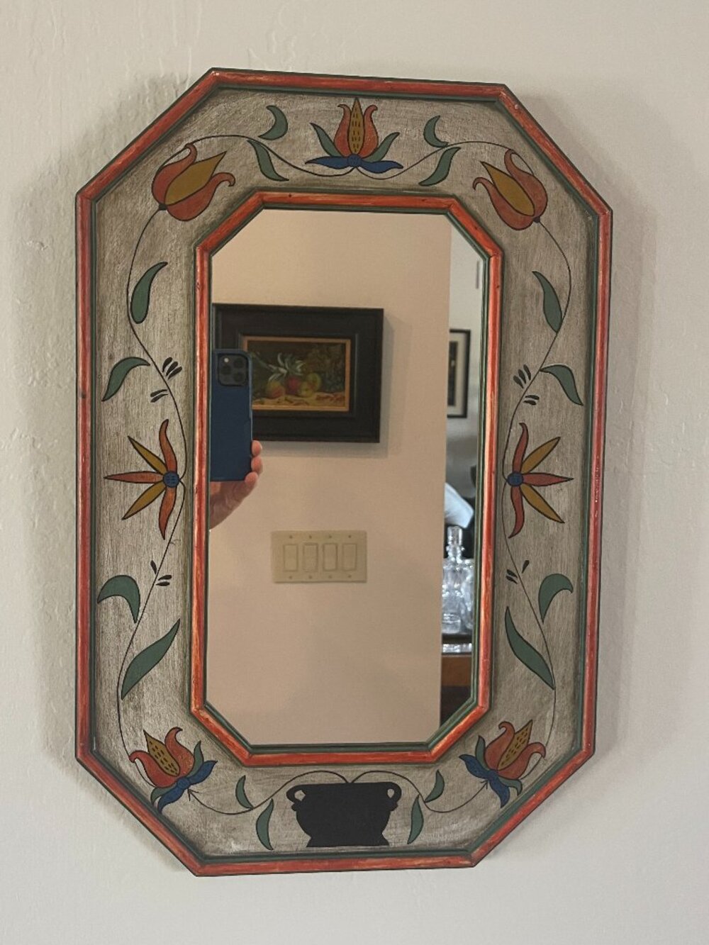 Folk Art Spanish Moorish Influence Hand Painted Mirror